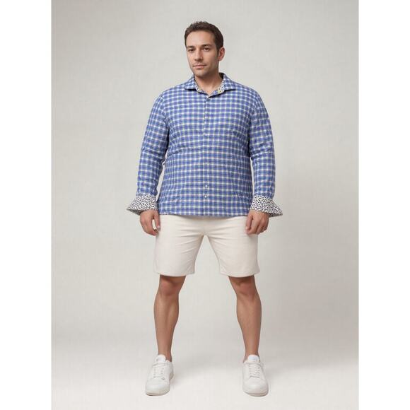 Tommy Bahama Dress Shirt Men 2XL/ TTG Blue Green Plaid Linen Cotton Button Up - Picture 2 of 6